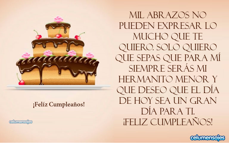 Mil abrazos no pueden expresar lo mucho que te quiero. Solo quiero que sepas que para mí siempre serás mi hermanito menor y que deseo que el día de hoy sea un gran día para ti. ¡Feliz cumpleaños!