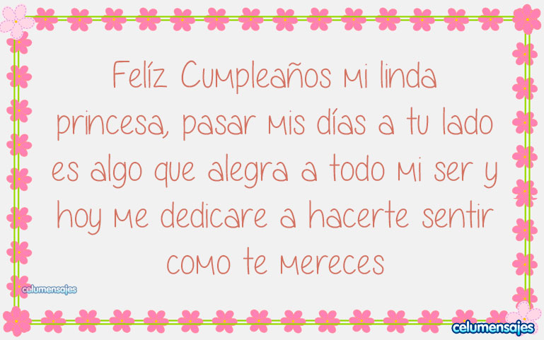 Feliz Cumpleaños mi linda princesa, pasar mis días a tu lado es algo que alegra a todo mi ser y hoy me dedicare a hacerte sentir como te mereces