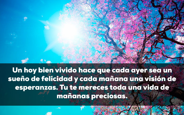 Un hoy bien vivido hace que cada ayer sea un sueño de felicidad y cada mañana una visión de esperanzas. Tu te mereces toda una vida de mañanas preciosas.